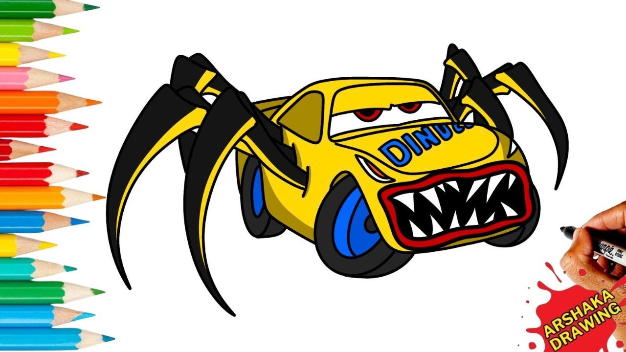 Drawing Cruz Ramirez Cars Spider Eater Easy | Lightning McQueen #lightningmcqueen #spidereater #cars
