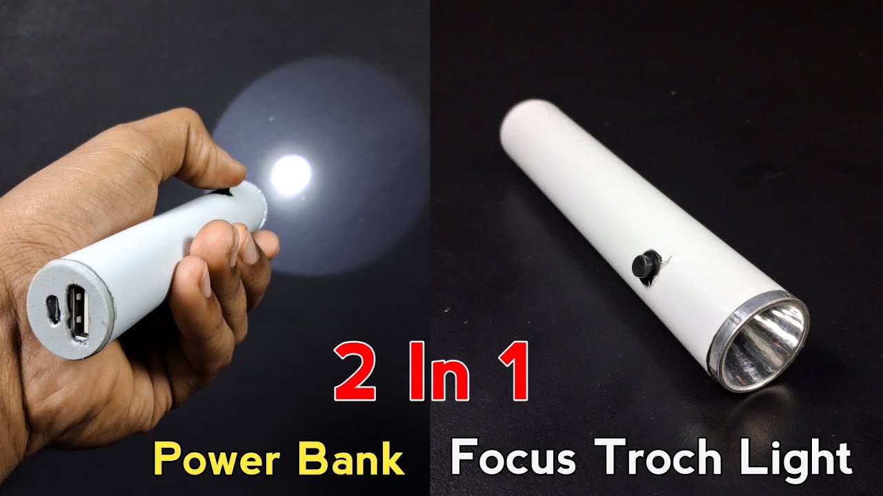 How To Make 2 In 1 Troch Light With Power bank🔋 | Super Bright Focus Light ✨️ 