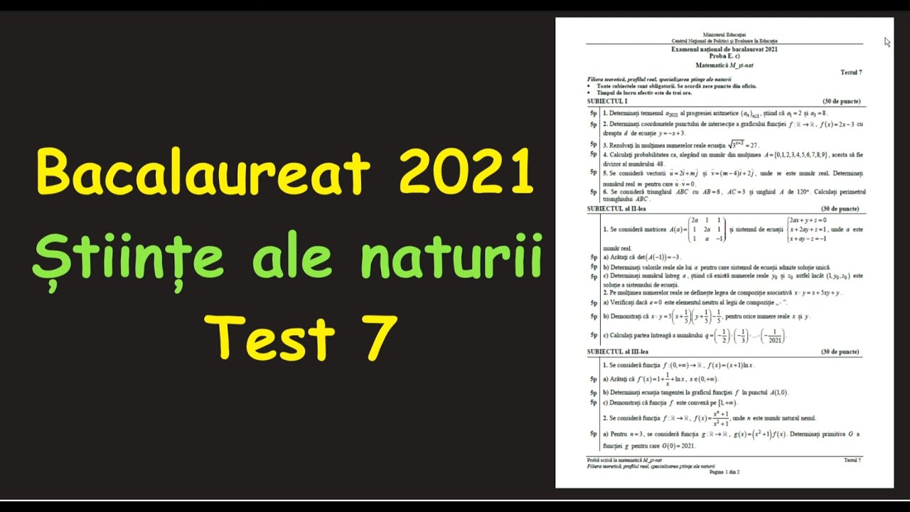 Bac 2021 Test 7 antrenament bacalaureat stiinte ale naturii(Invata Matematica Usor-Meditatii Online)