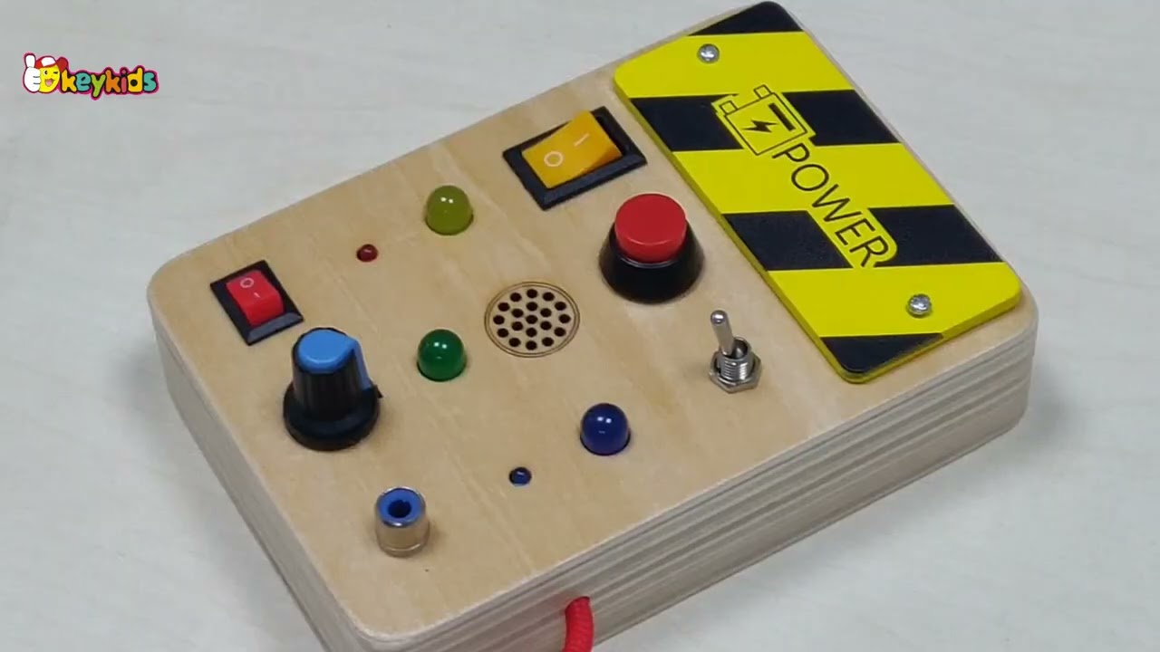 Okeykids Wooden Busy Board with LED Lights for Kids