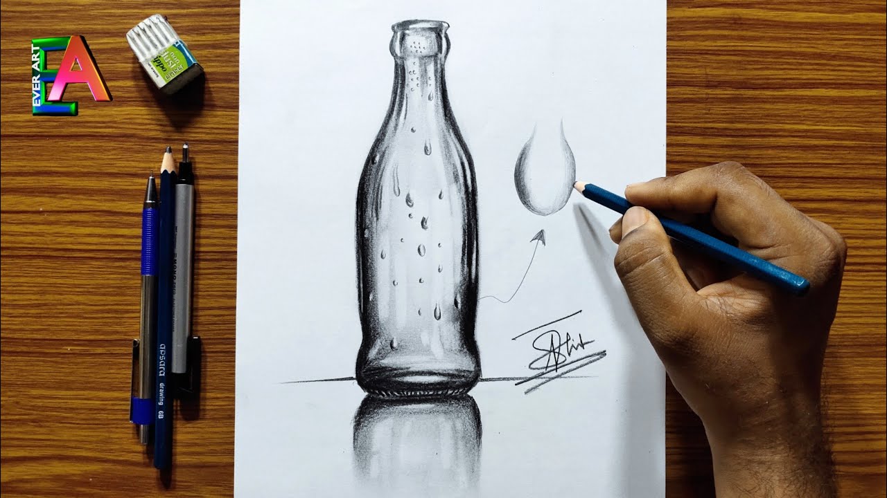 Glass bottle drawing for beginners in 8 mins // simple & easy // Still life glass bottle drawing