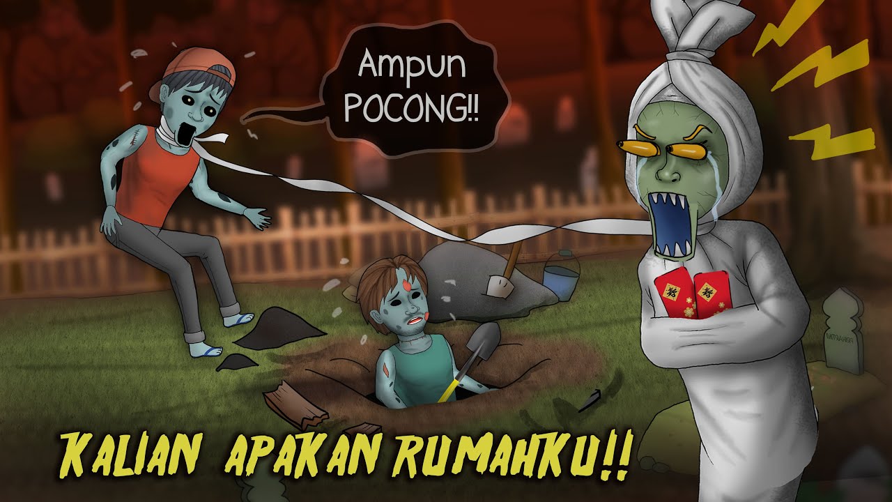 Gara2 Imlek, Rumah Pocong dihancurkan Zombie!  #HORORKOMEDI Kartun Hantu Lucu, Animasi Horror