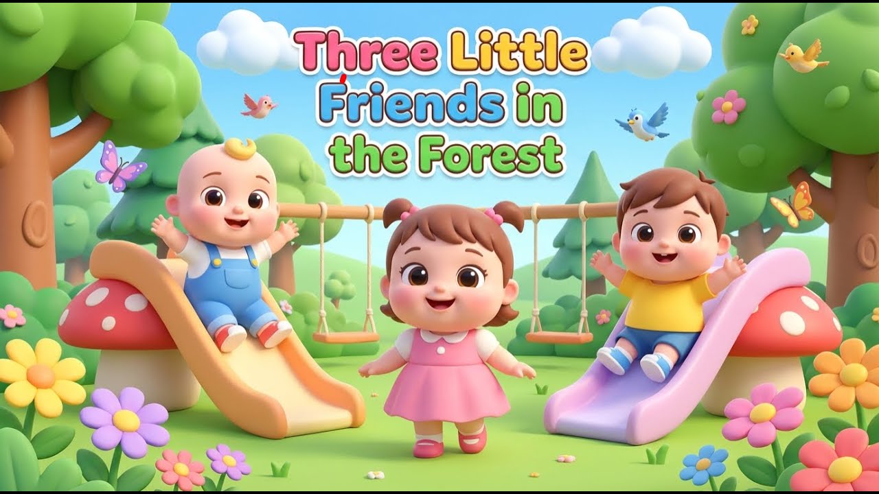 Three Little Friends in the Forest | Fun Kids Cartoon Song | Forest for Toddlers | Happy Rhymes TV