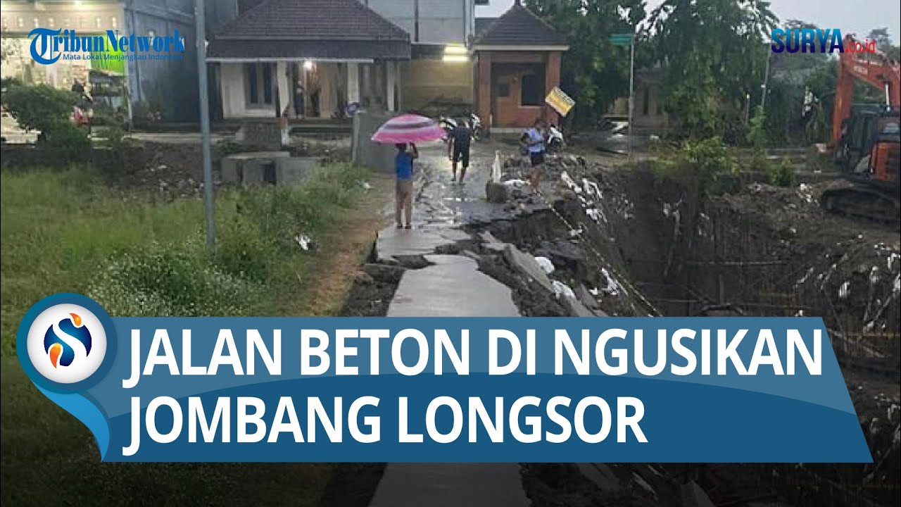 Jalan Beton di Ngusikan Jombang Longsor, Akses Warga Lumpuh Total