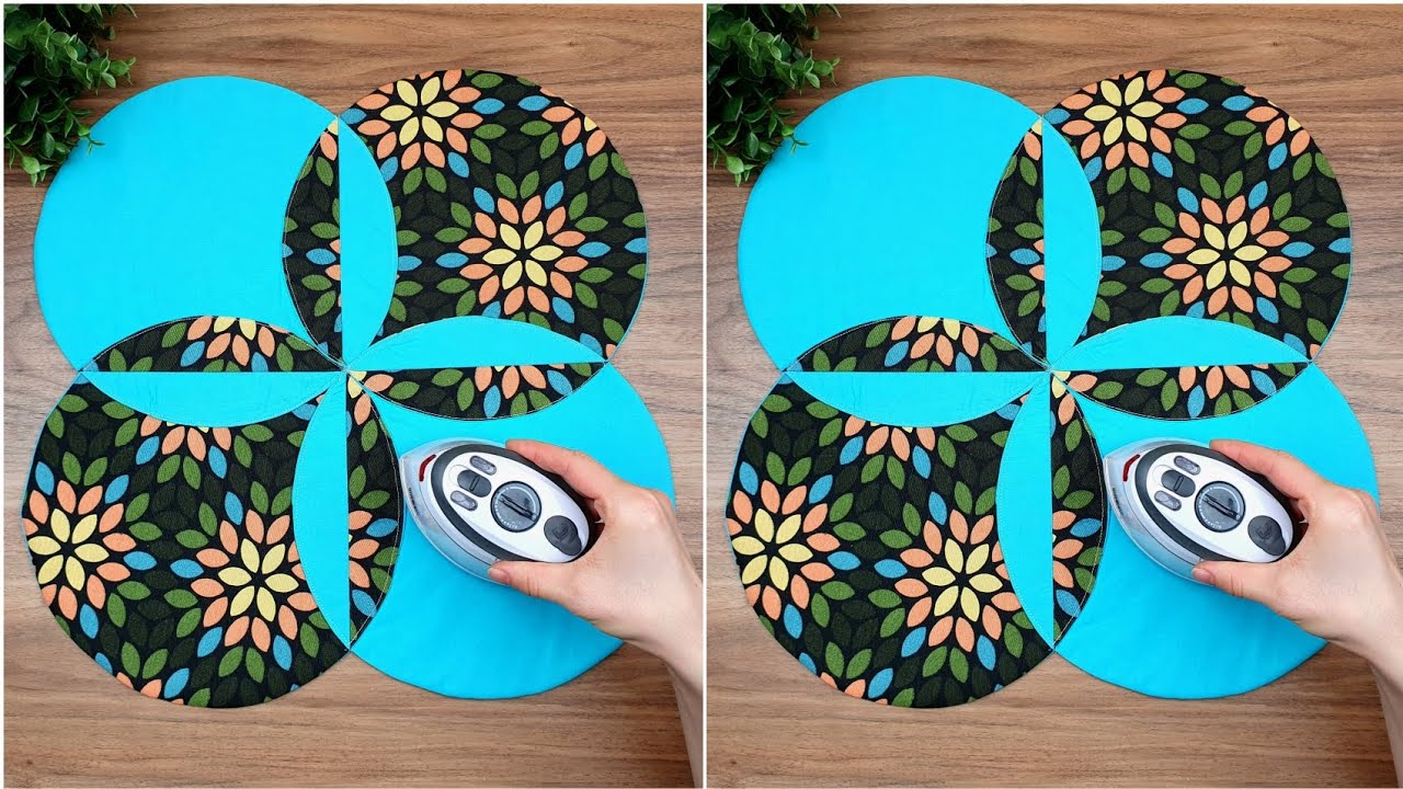 You can make a wonderful placemat by sewing circular fabrics together origami.