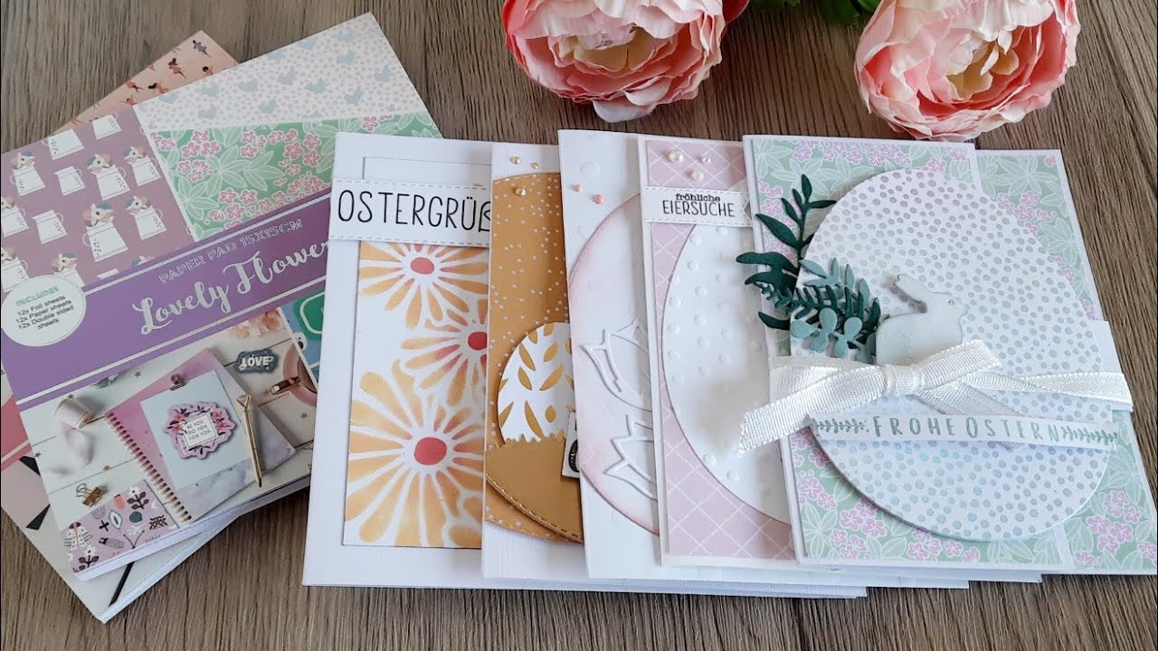 5 Karten ein 15x15 Block von #Action, Osterkarten mit Stanzen von Amazon, Fun Fold Karte basteln