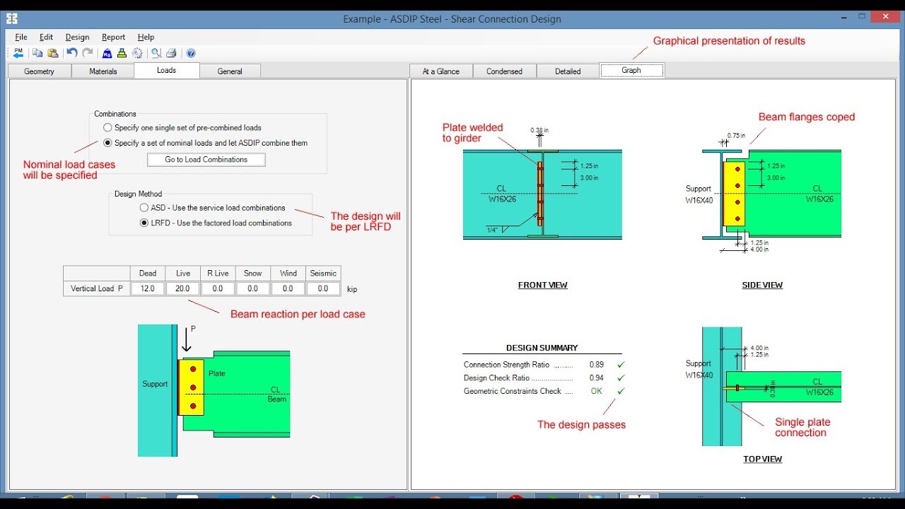 Beam to Girder Single Plate Connection Example Using ASDIP STEEL
