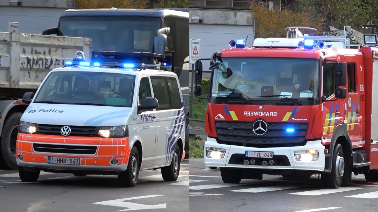 [POLICE HELPING FIRE TRUCK!] Brandweer Brussel Autopomp P13 staat vast in verkeer met spoed!