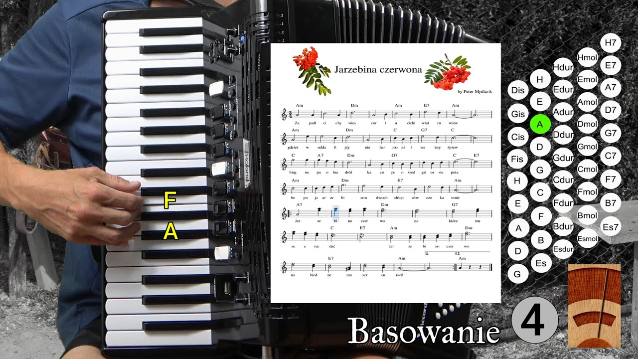 Jarzebina Czerwona - Jak grać  Polskie piosenki - Nuty - Tutorial, Akordeon 🇵🇱 🇸🇰