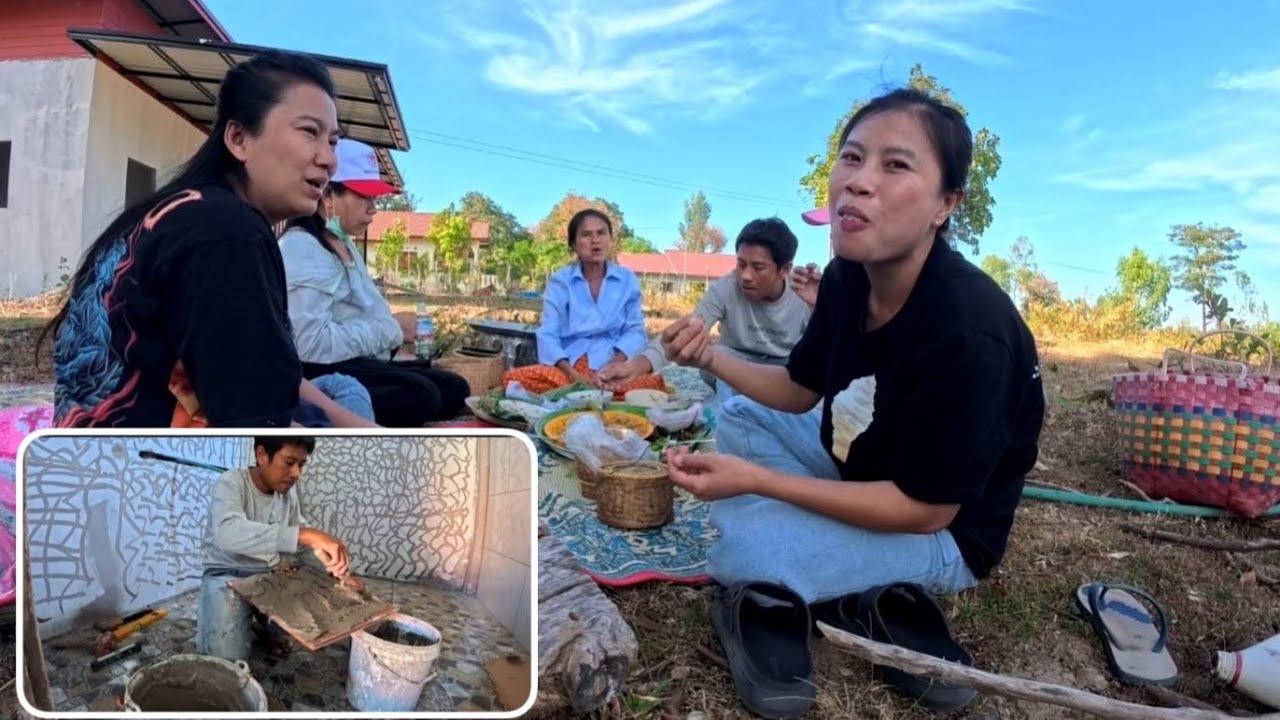 สาวสก๊อยหรือพี่สาวพากันไปตัดต้นไม้บ้านพี่นุุ่น พี่สาวตำส้มตำกินกันตีนเขา 