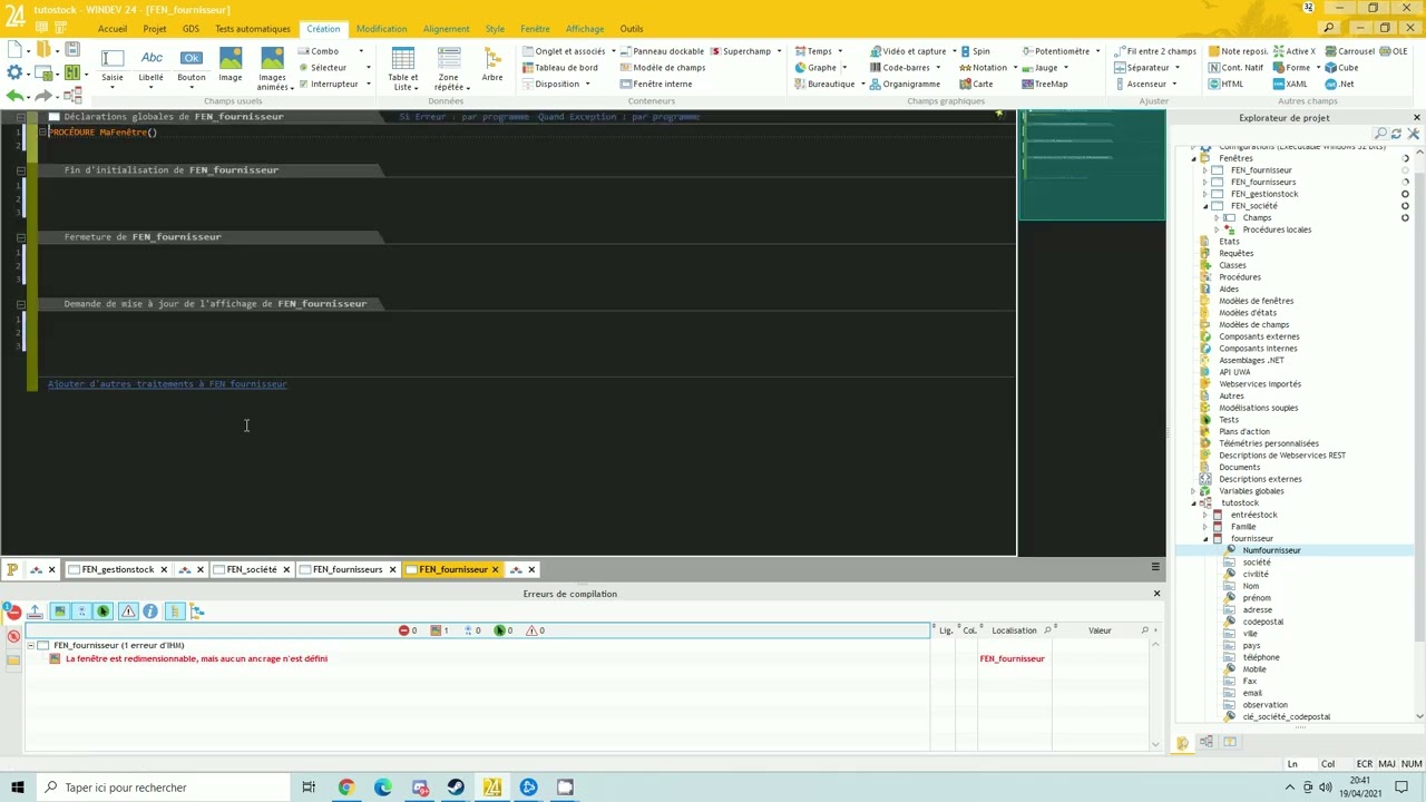 Windev 24 tutoriel complet création d'un logiciel de stock partie 4