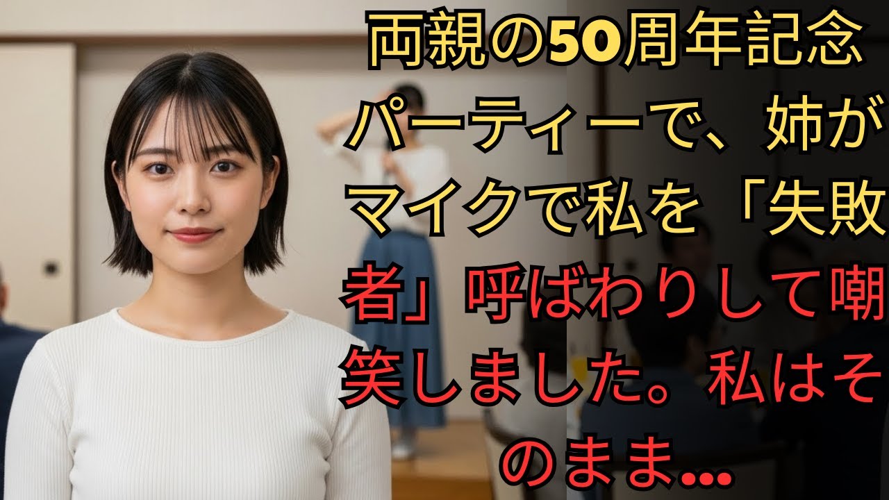 両親の50周年記念パーティーで、姉がマイクで私を「失敗者」呼ばわりして嘲笑しました。私はそのまま...