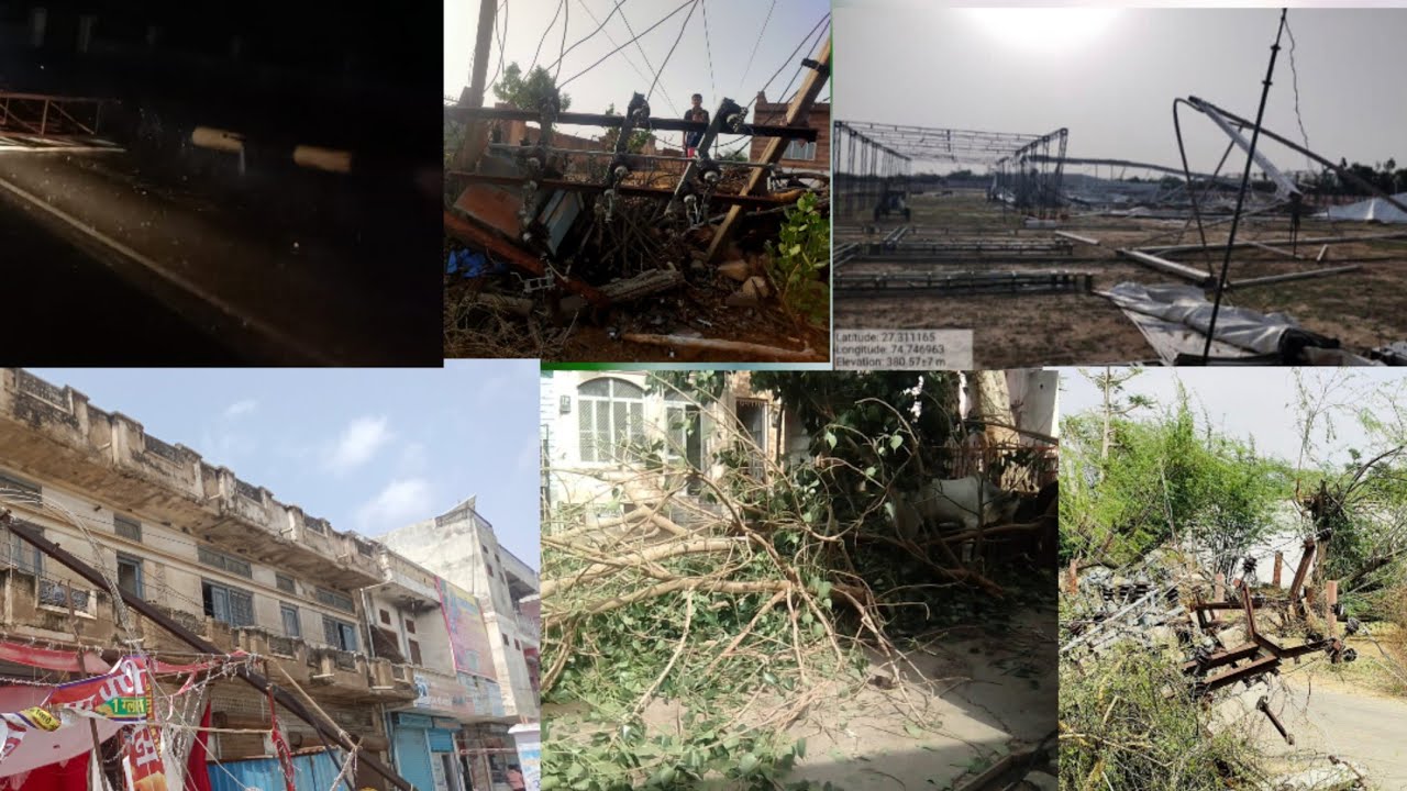 भयानक आंधी तूफान से तबाही का मंजर गिरे बिजली के पोल मवेशियों की हुई मौत उडे़ टीन सेट गिरे पेड़