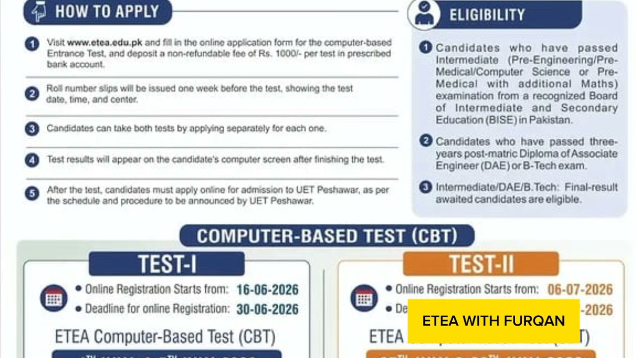 ETEA test notification 2026 !#etea #entrytest #uet 