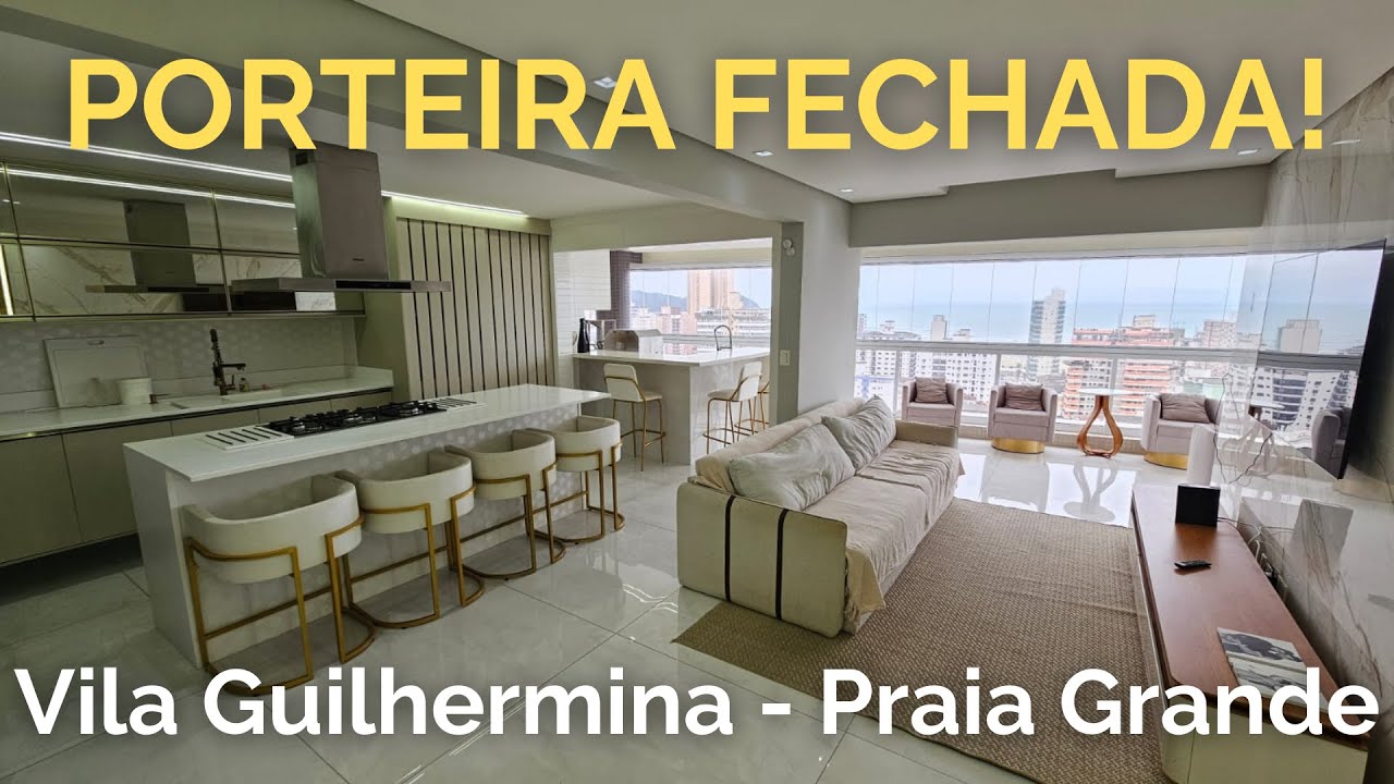 Porteira fechada na Vila Guilhermina! Apartamento mobiliado com 3 dormitórios em Praia Grande - SP