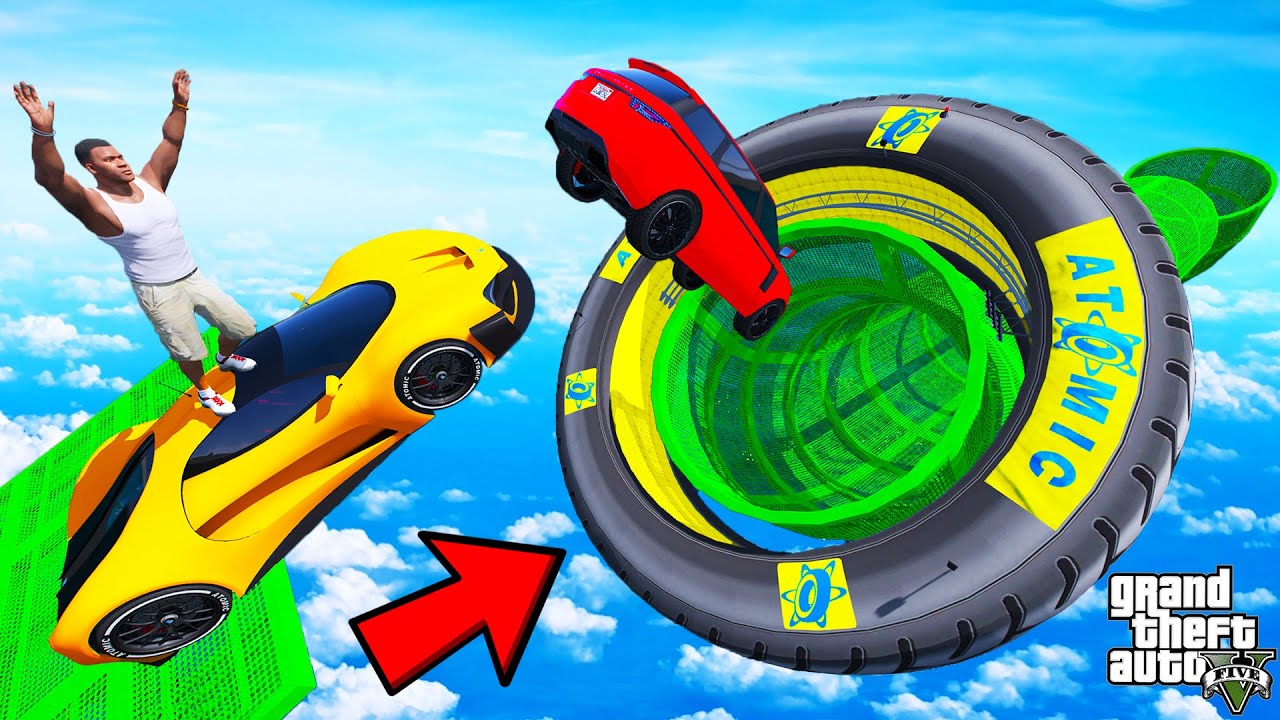 FRANKLIN TRIED JUMP INTO THE TYRE TUBE MEGA RAMP PARKOUR CHALLENGE GTA 5 | SHINCHAN and CHOP