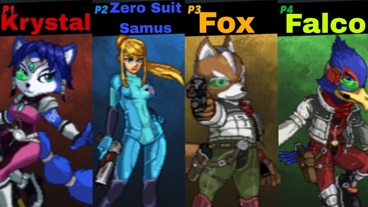 Super Smash Flash 2- Krystal Vs Zero Suit Samus Vs Fox Vs Falco