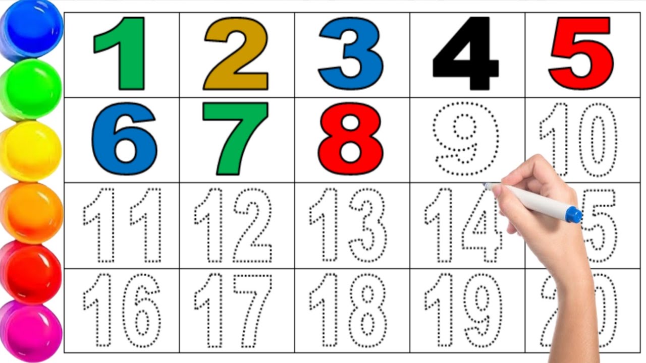 Colourful counting ! 1-20 counting in english ! Learn counting with drawing ! Counting 1 to 100 !