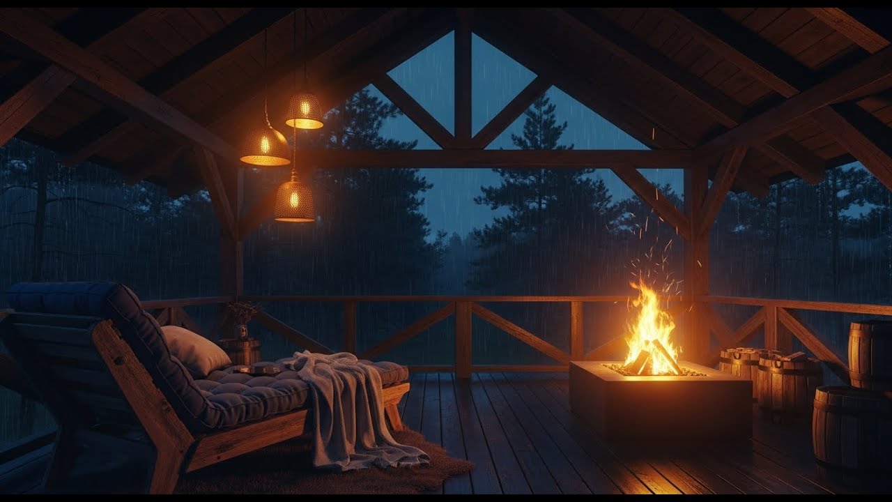 Cozy Rainy Night Cabin Ambience 🔥 Relaxing Fireplace & Forest Sounds for Deep Sleep