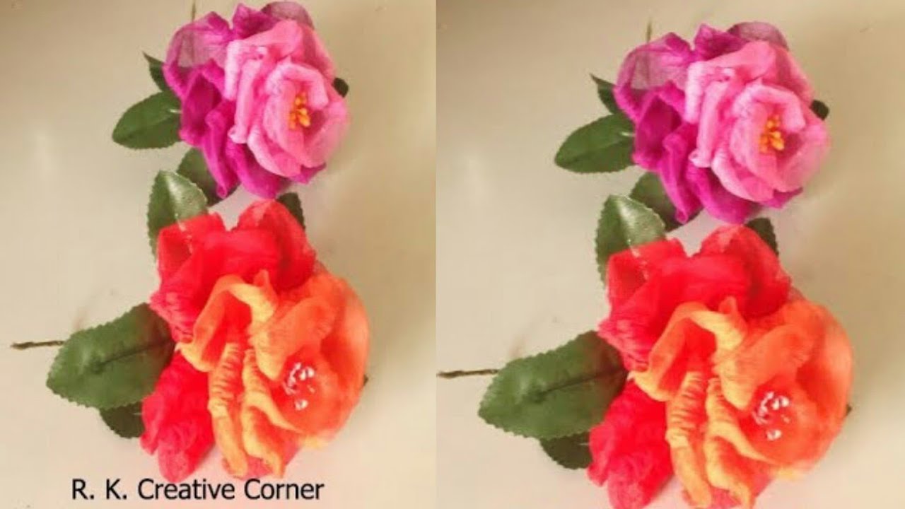 Flower making//how to make shaded rose flower using organdy cloth//home decor//R. K.