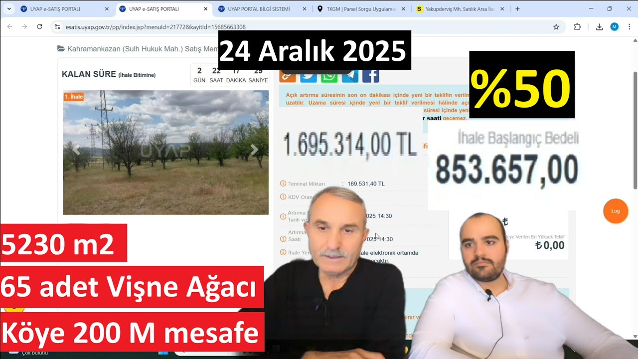 24 Aralık 2025 E-İhalede | Ankara Kahramankazan Yakupderviş’te 5.230 m² Vişne Bahçesi