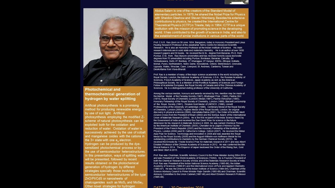 Photochemical and thermochemical generation of hydrogen by water splitting by C.N.R. Rao
