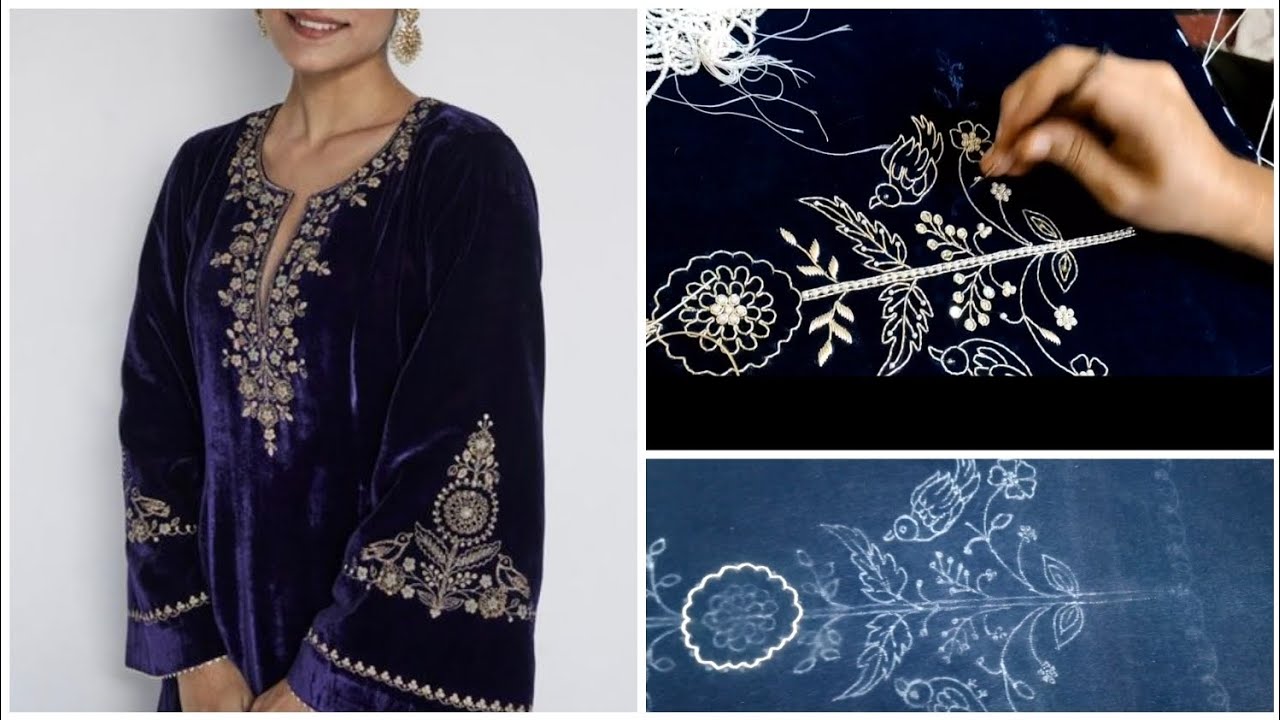 Recreate this stunning velvet suit latest dabka work #dabka #embroidery #zardozi 