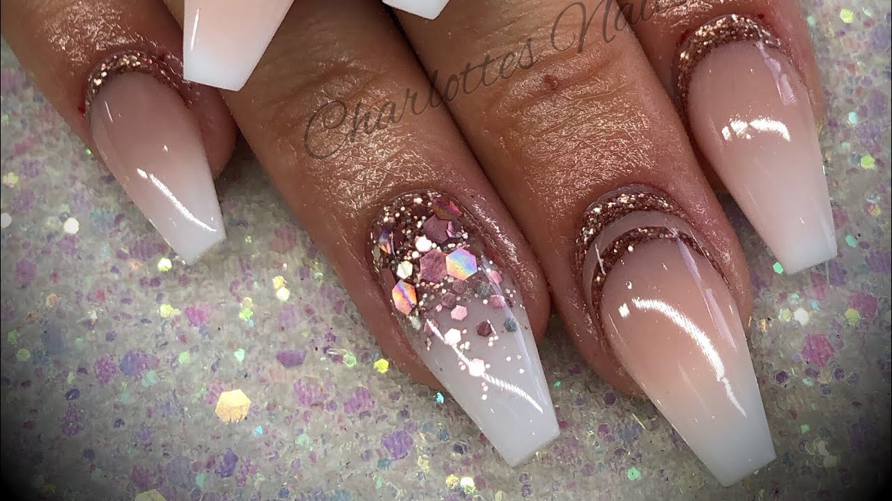Acrylic nails - ombré with glitter cuffs