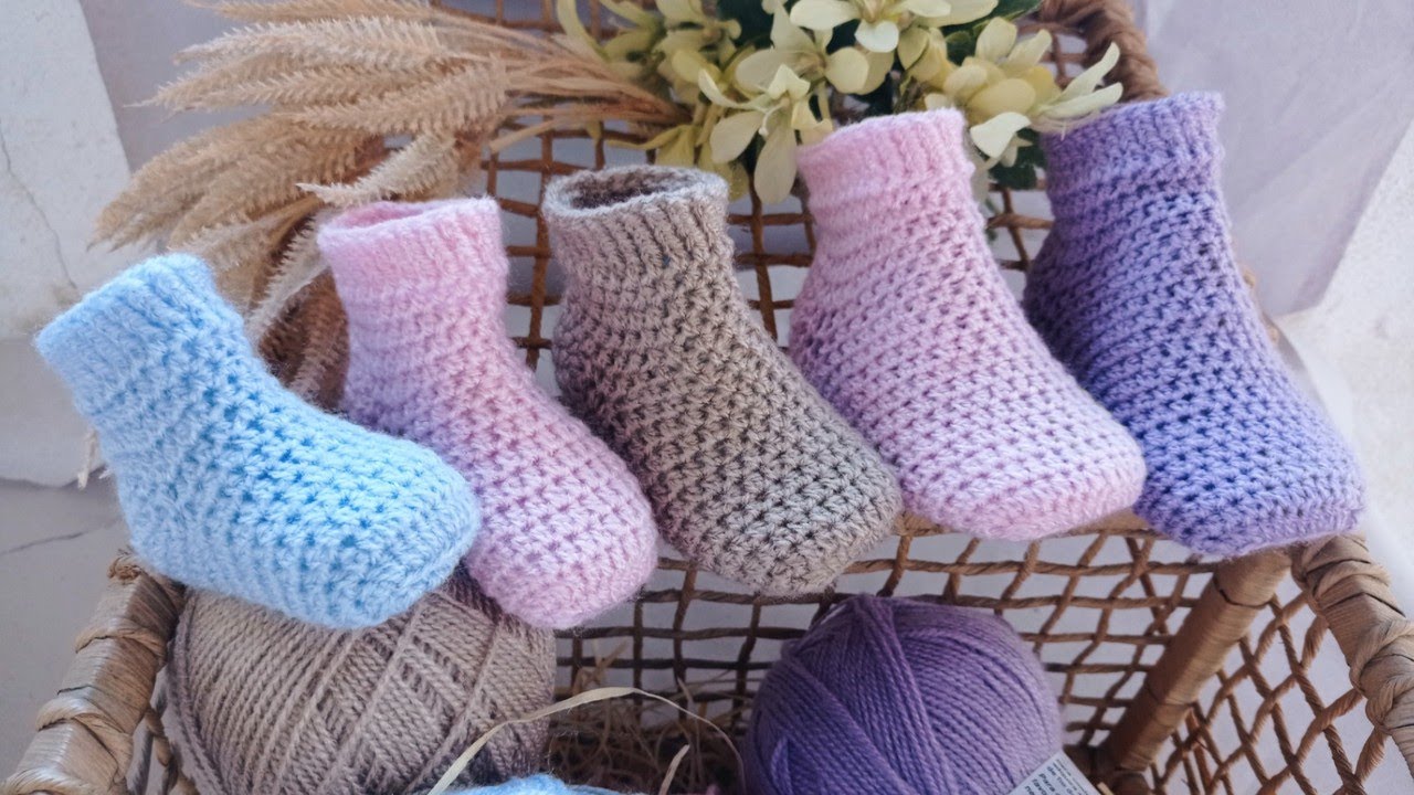 Meia de crochê para bebê fácil de fazer - Todos os tamanhos