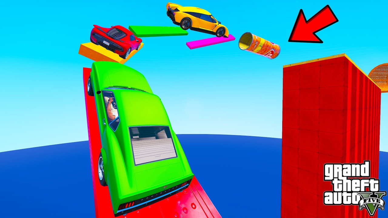 FRANKLIN TRIED COLORFUL BLOCKS PARKOUR RAMP CHALLENGE GTA 5 | SHINCHAN and CHOP