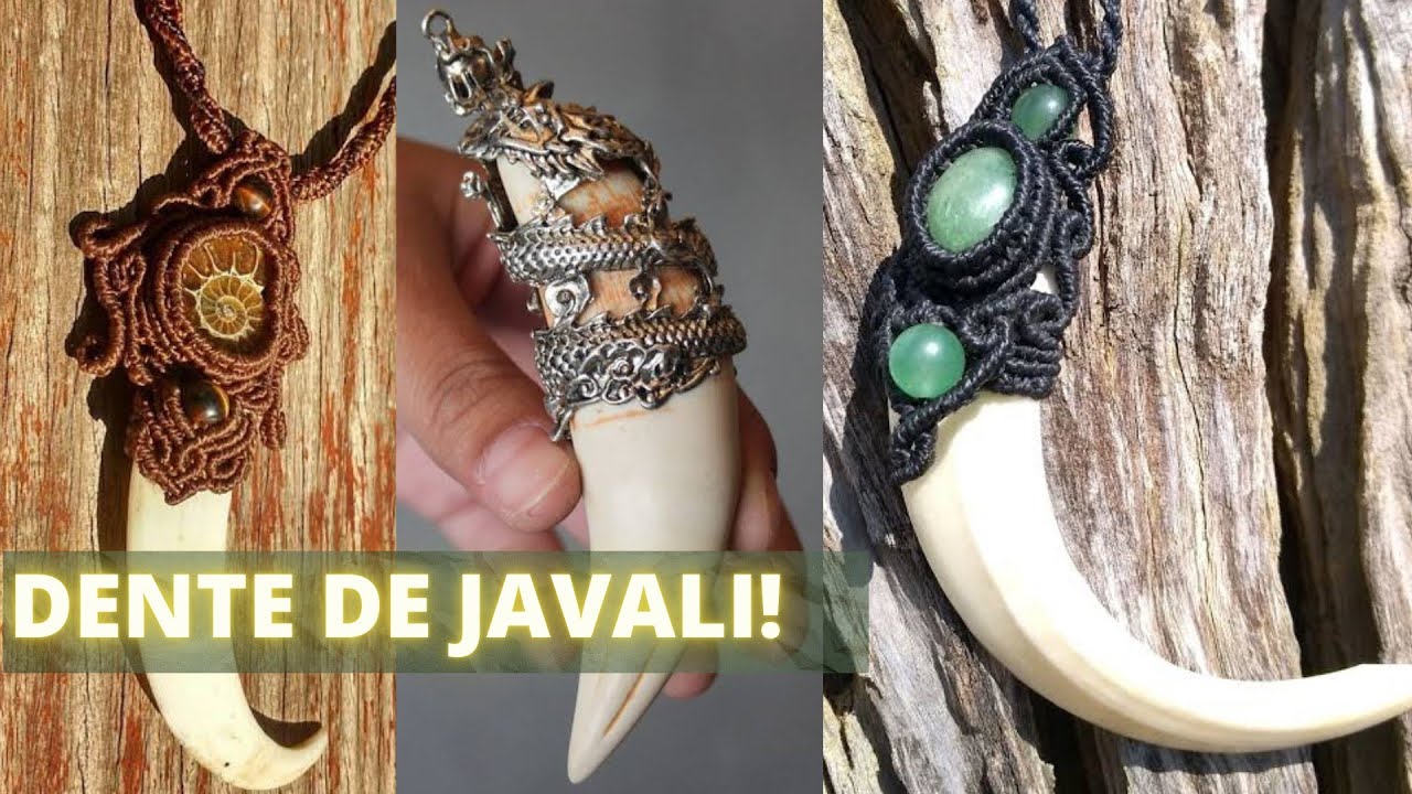 âmbar e dente de javali , pingente hippie