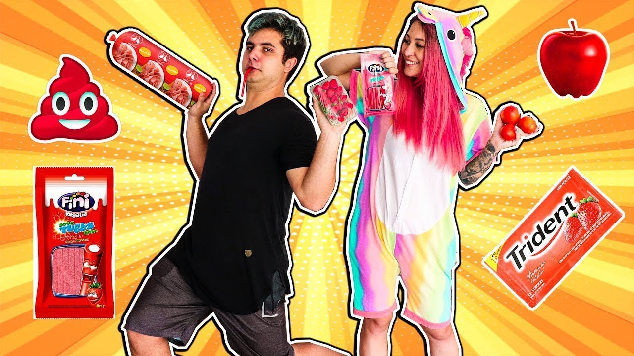 24 HORAS SÓ COMENDO COMIDAS VERMELHAS | FAMÍLIA MALOUCOS