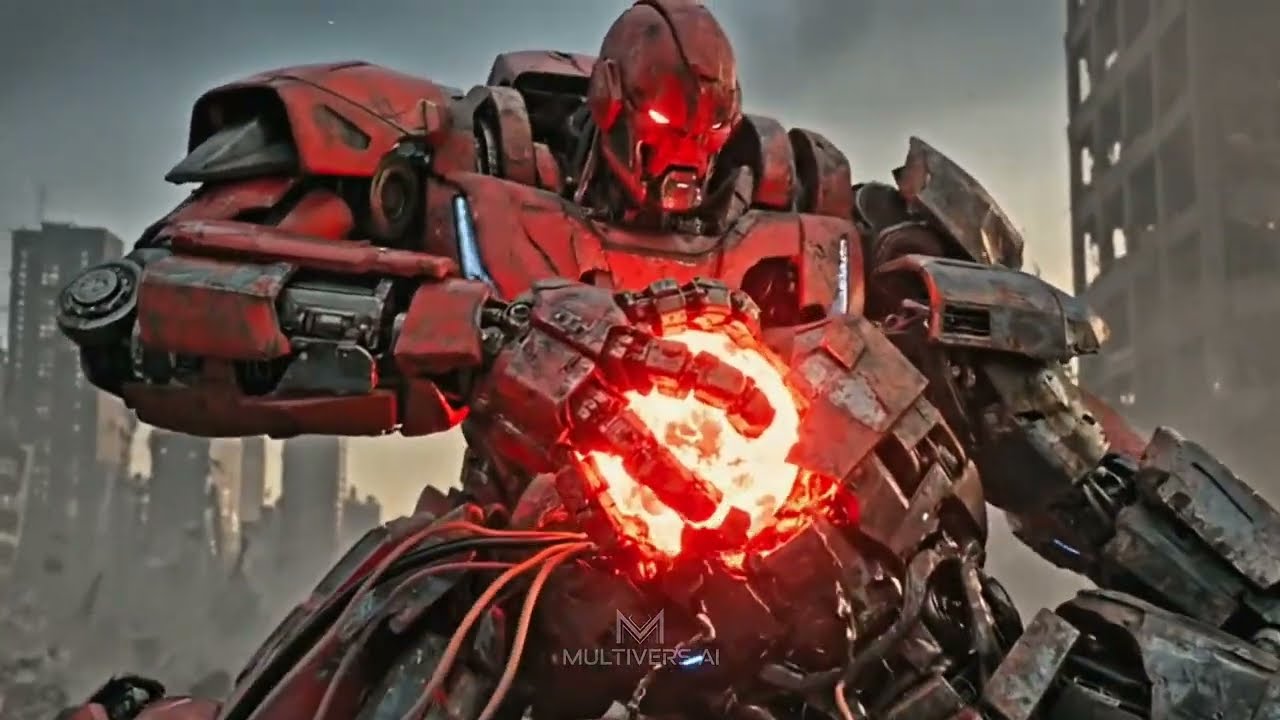 Epic battle of the red-core junk robot against the Ferrari evolution robot