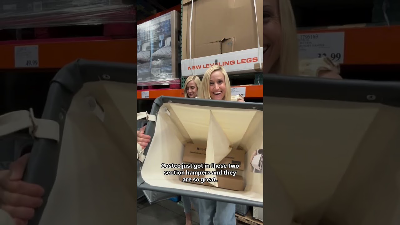 How great are these massive 2 section laundry hampers at Costco! #costco #costcofinds #laundry