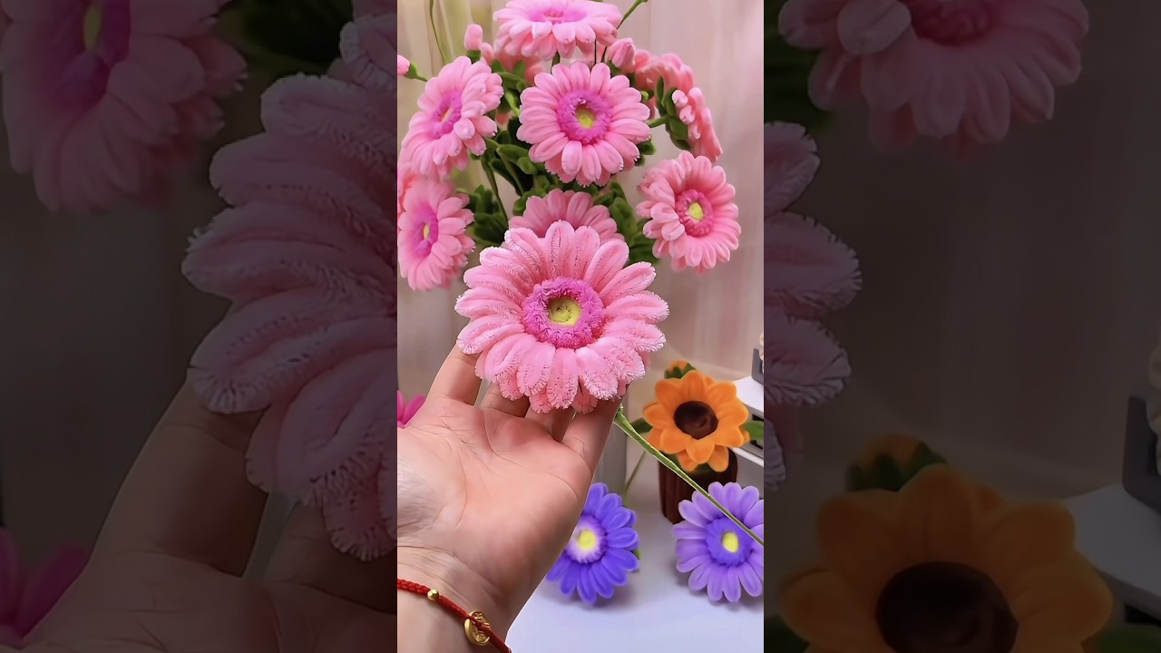 Easy diy chenille stem Gerbera flower tutorial#diy #gift #diyflowers #diycrafts #flowercraft #flower