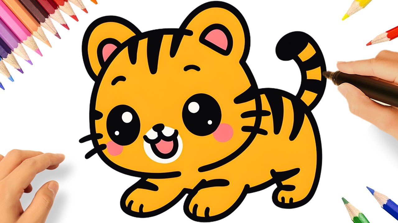 COMO DESENHAR UM TIGRE FOFO KAWAII FÁCIL 🐯💛