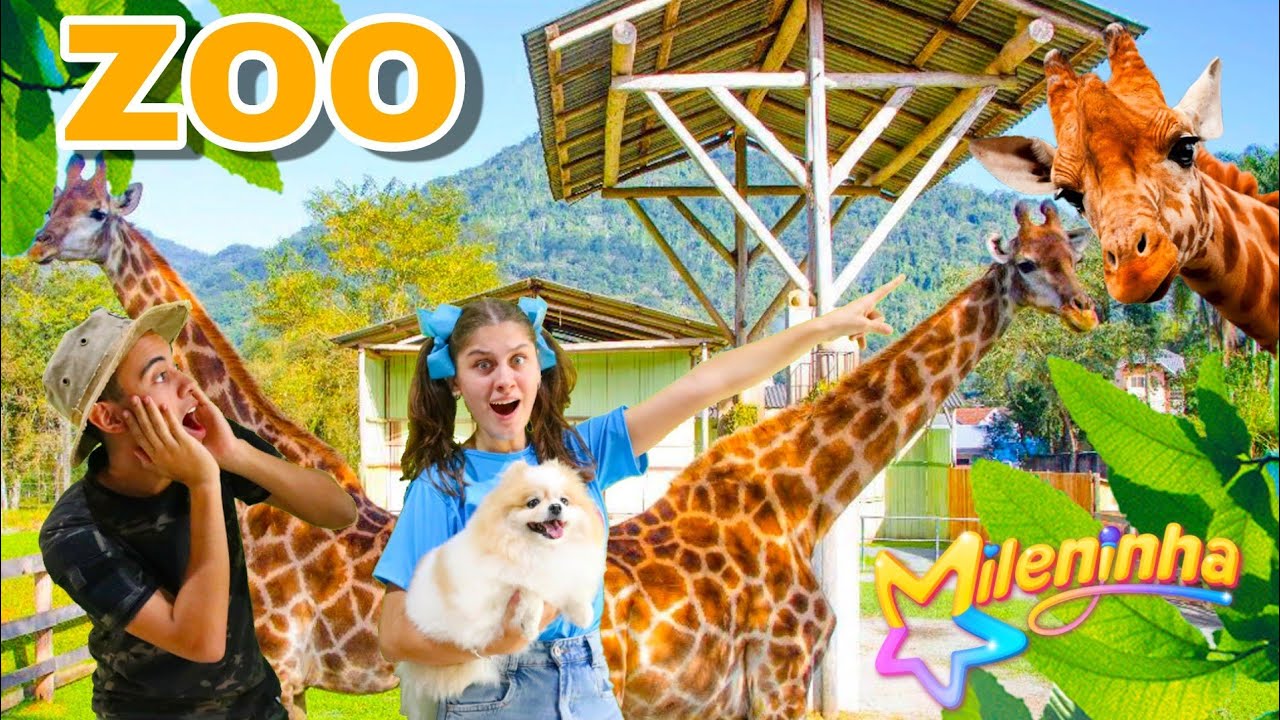 Um Dia no Zoológico! 🦁 Mileninha visita Zoo e brinca com a Girafa - Vídeo de Animais para Crianças