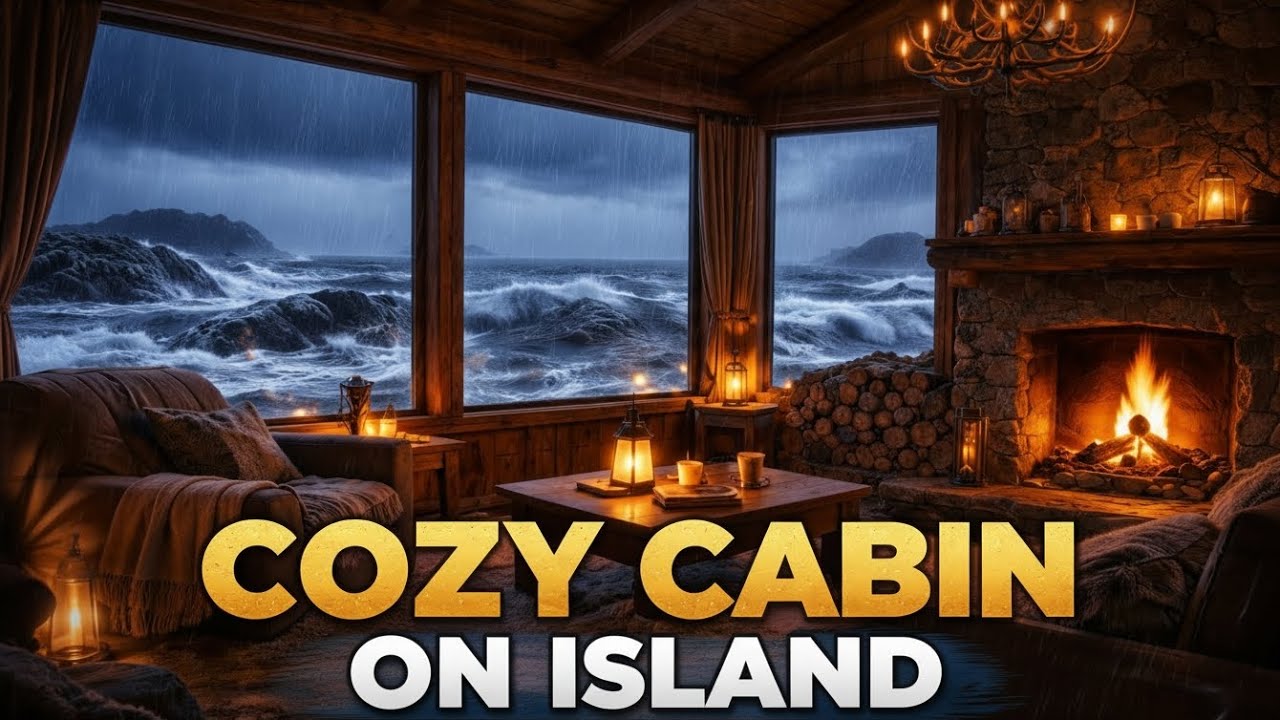 Cozy Fireplace by the Stormy Ocean 🌊🔥 | Relaxing Wave Sounds & Crackling Fire | No Music Ambience