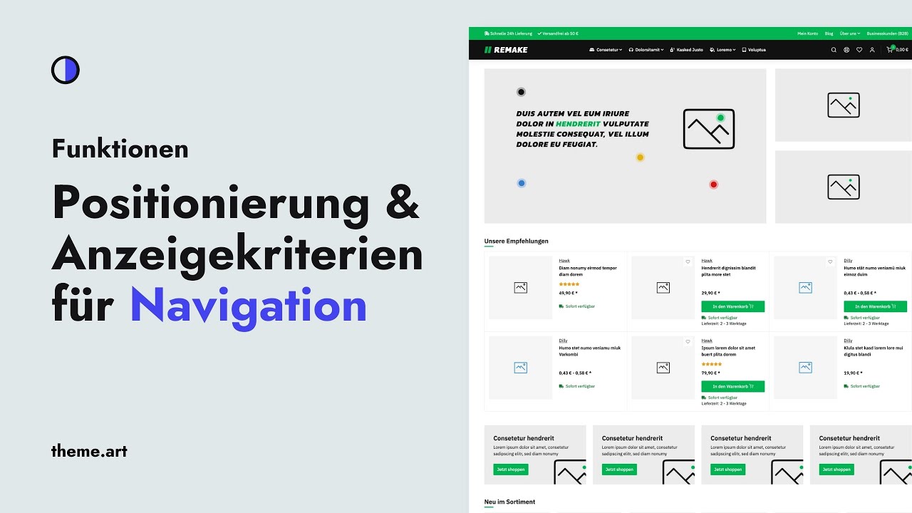 Positionierung & Anzeigekriterien f&uuml;r Navigation im Remake Template