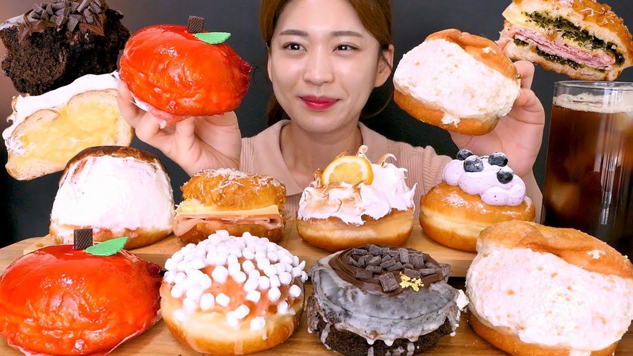 🍩Cream Donut😍쫄깃한 빵과 크림이 가득한 수제도넛 맛집! W스타일 도넛 먹방❤[Chocolate,Yogurt, Basil, Lemon,Tiramisu] Mukbang