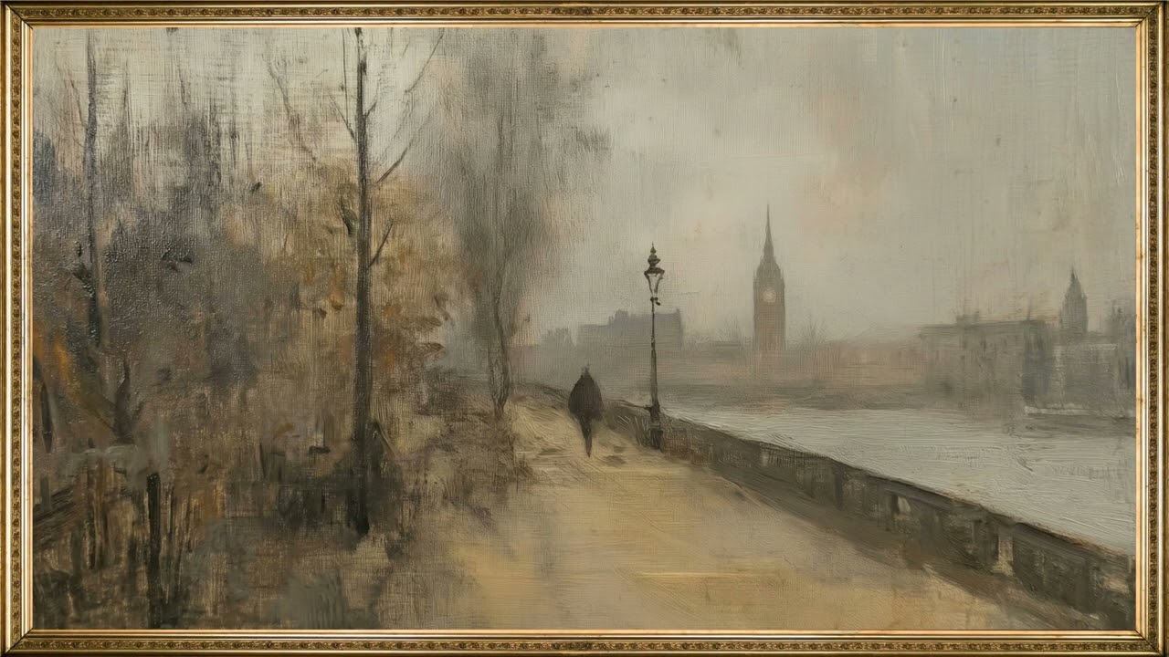 Vintage London Fog Landscape • 4K Frame TV Art • Moody Big Ben & Thames  Cozyland Prints