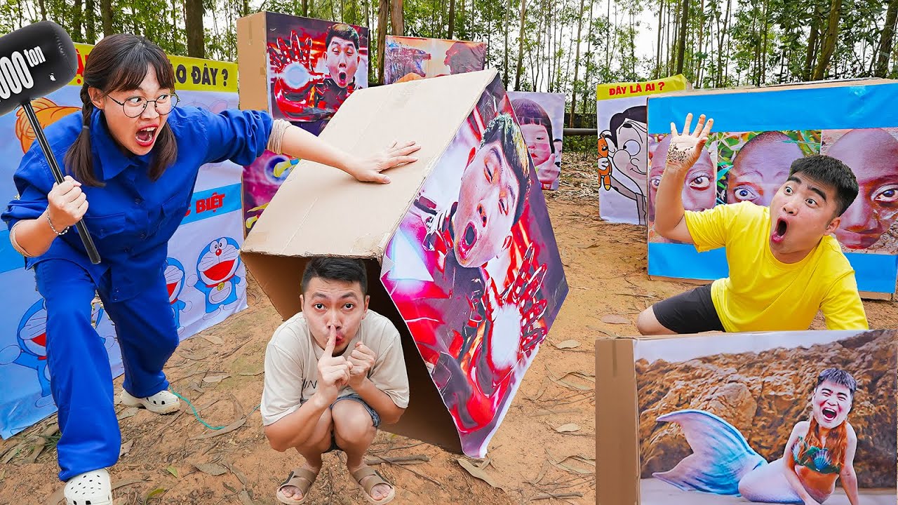Gấu Đỏ TV - Trốn Tìm Theo Nhân Vật Trong Thùng Carton Siêu Hài Hước