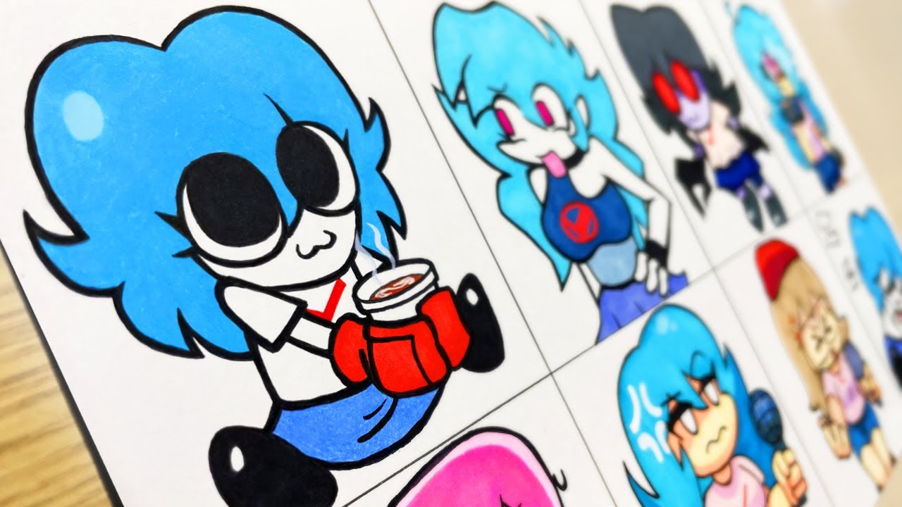 Drawing FRIDAY NIGHT FUNKIN'-SkyBlue vs Ski / Fangirl Frenzy 6Sky / Pow Sky