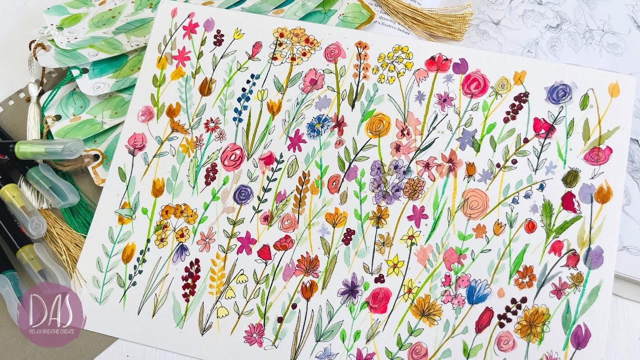 Easy Loose Watercolor Floral Design - Relax and Enjoy Painting for Bookmarks, Cards or Journals