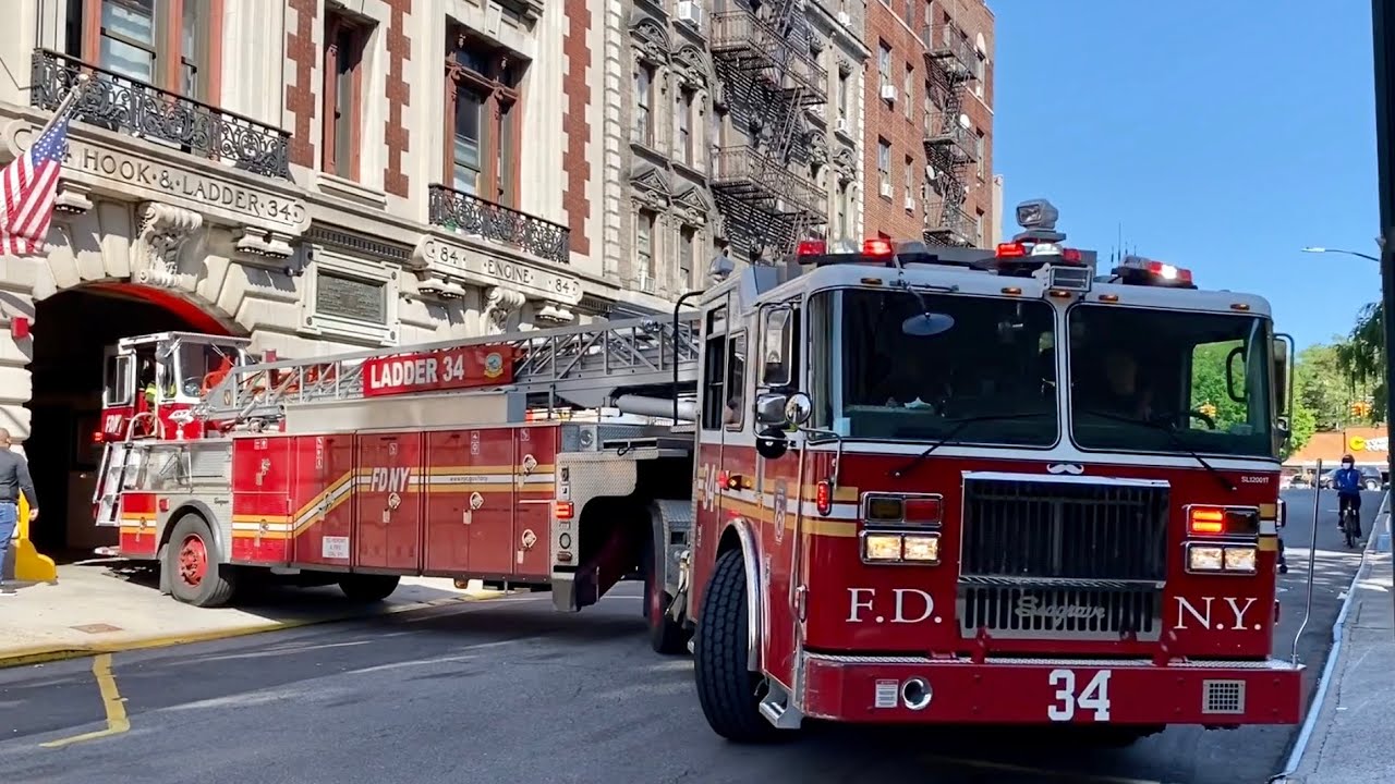 FDNY Engine 84 And Tiller 34 Responding with Rumbler