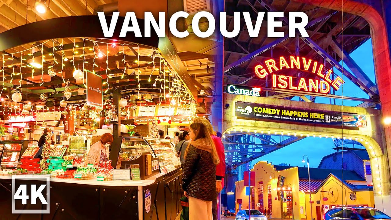【4K】 Vancouver Winter Walk,  Exploring Granville Island and Public Market, Travel Canada 2023