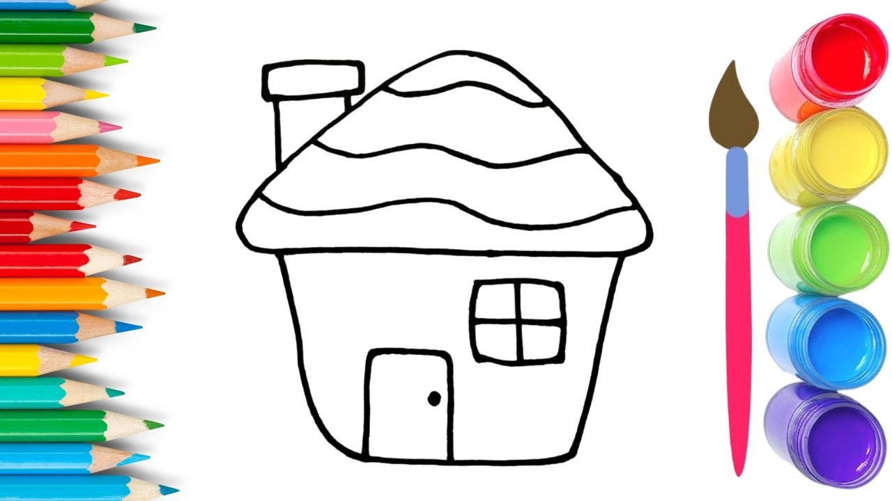 How To Draw cute House Drawing, Painting & Coloring For Kids and Toddlers_🌈🎨