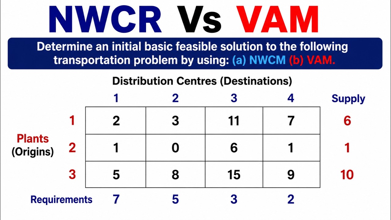 North West Corner Rule Method (NWCM / NWCR) Vs Vogel’s Approximation Method (VAM)