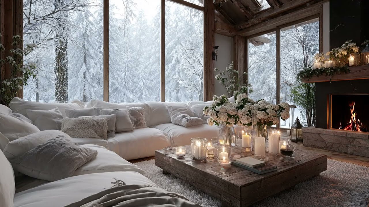 Fireplace Glow in a Snowy Forest Cabin: Beautiful Piano Music for a Quiet Winter Moment