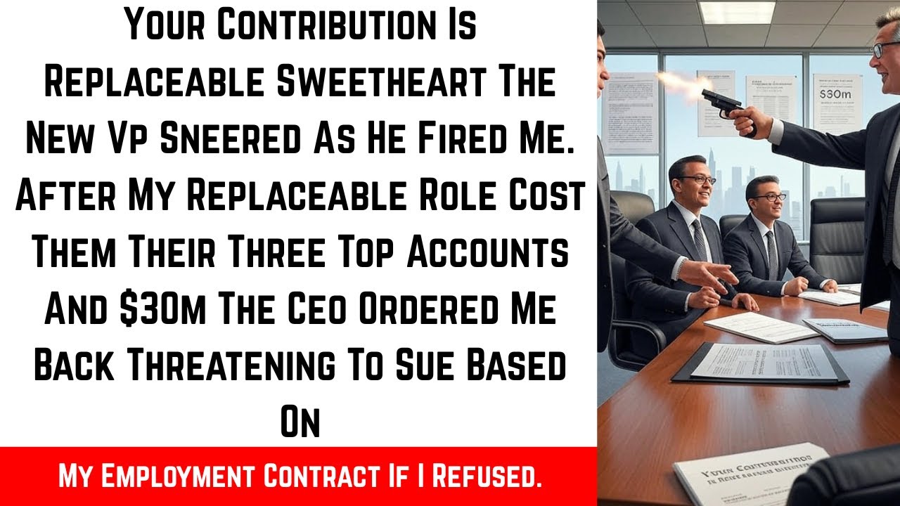 YOUR CONTRIBUTION IS REPLACEABLE SWEETHEART THE NEW VP SNEERED AS HE FIRED ME....